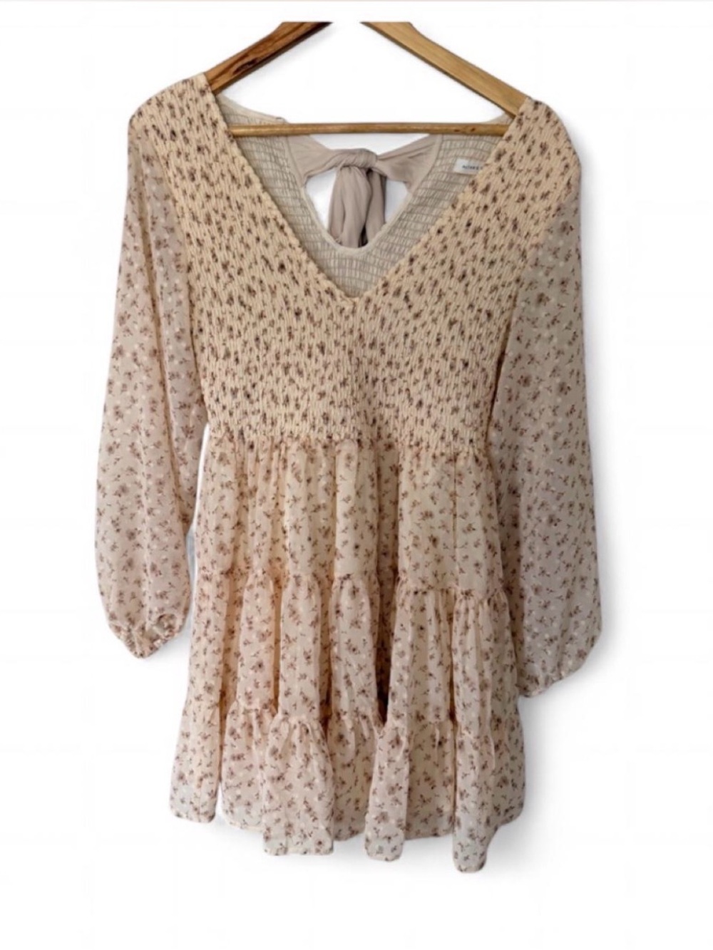 Altar'd State Cream Floral Smocked Tiered Midi Dress